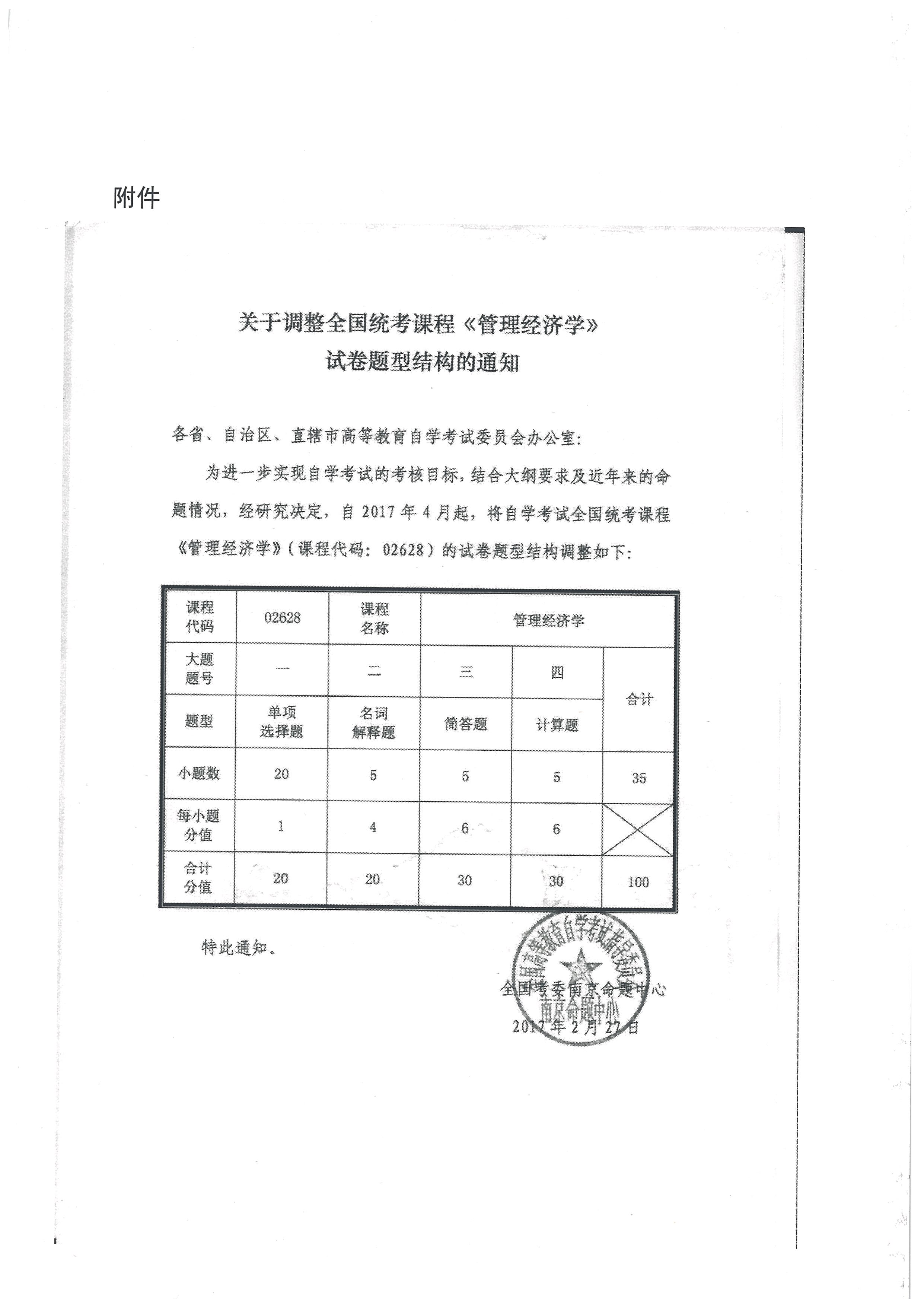 注意！关于《关于调整全国统考课程<管理经济学>试卷题型结构的通知》(图3)