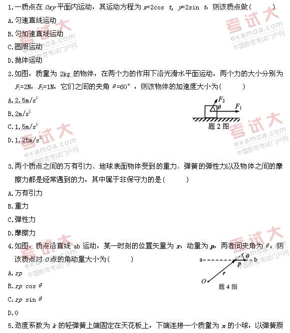 全国2010年10月高等教育自学考试物理(工)试题(图1) 全国2010年10月高等教育自学考试物理(工)试题(图1)