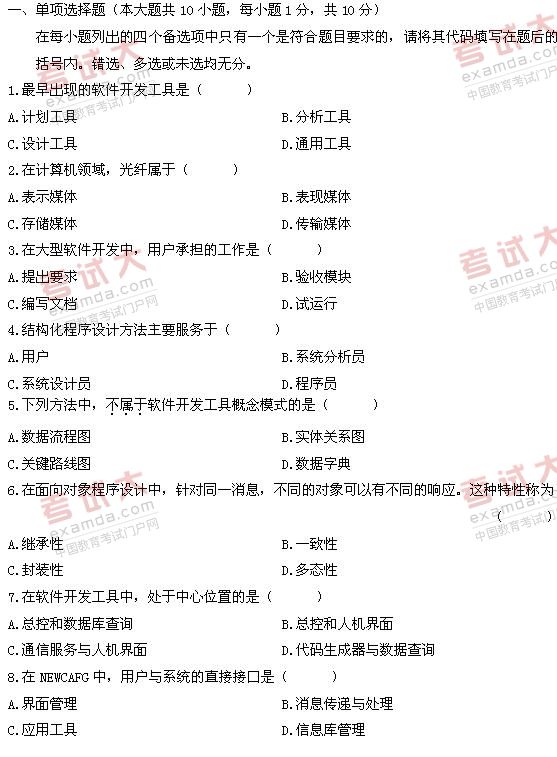 全国2011年1月高等教育自学考试软件开发工具试题(图1) 全国2011年1月高等教育自学考试软件开发工具试题(图1)