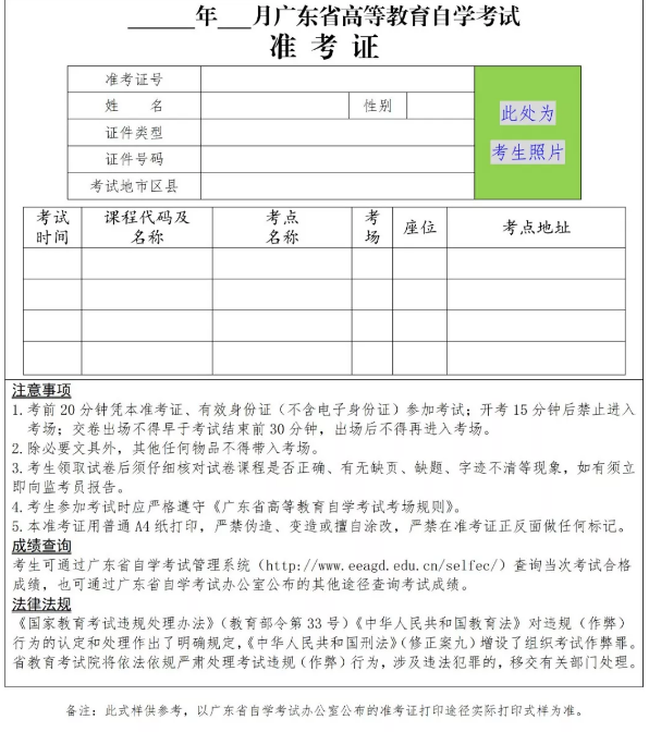 关于自行打印2020年1月广东省自学考试准考证的温馨提醒